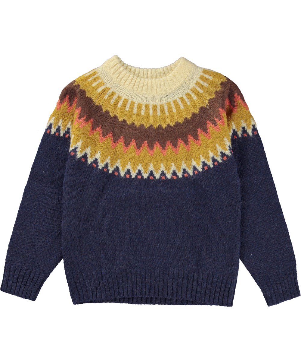 Bae - Cozy Sun - Dark blue knit jumper in an alpaca wool blend with a nordic pattern