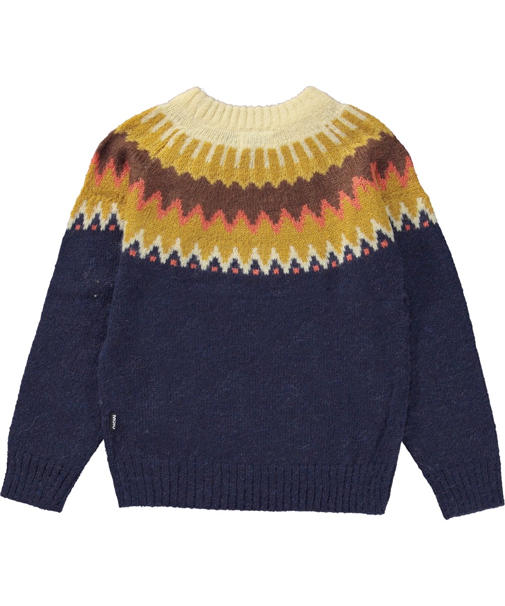 Bae - Cozy Sun - Dark blue knit jumper in an alpaca wool blend with a nordic pattern