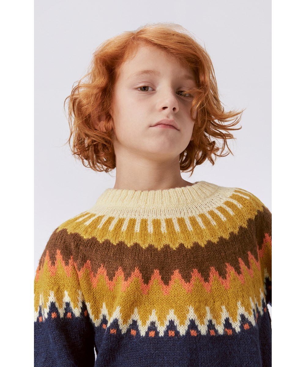 Bae - Cozy Sun - Dark blue knit jumper in an alpaca wool blend with a nordic pattern