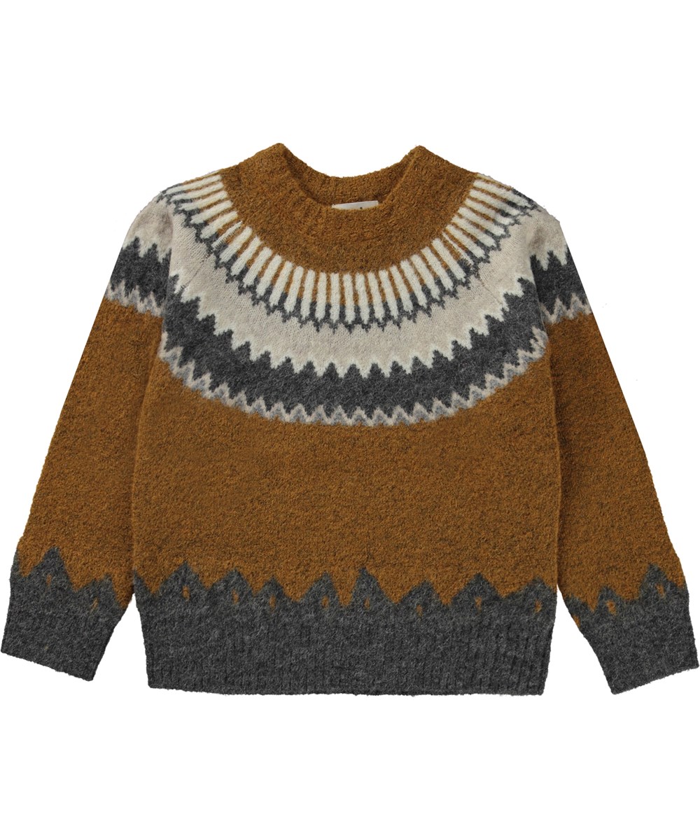 Bae - Nordic Neutral - Bruine gebreide trui in alpaca wol met een Scandinavisch patroon