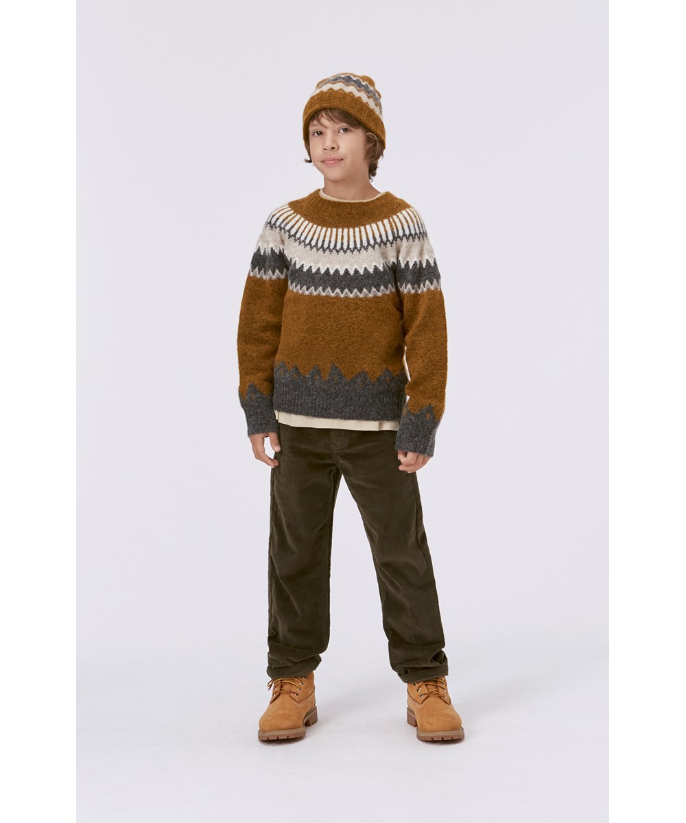 Bae - Nordic Neutral - Bruine gebreide trui in alpaca wol met een Scandinavisch patroon