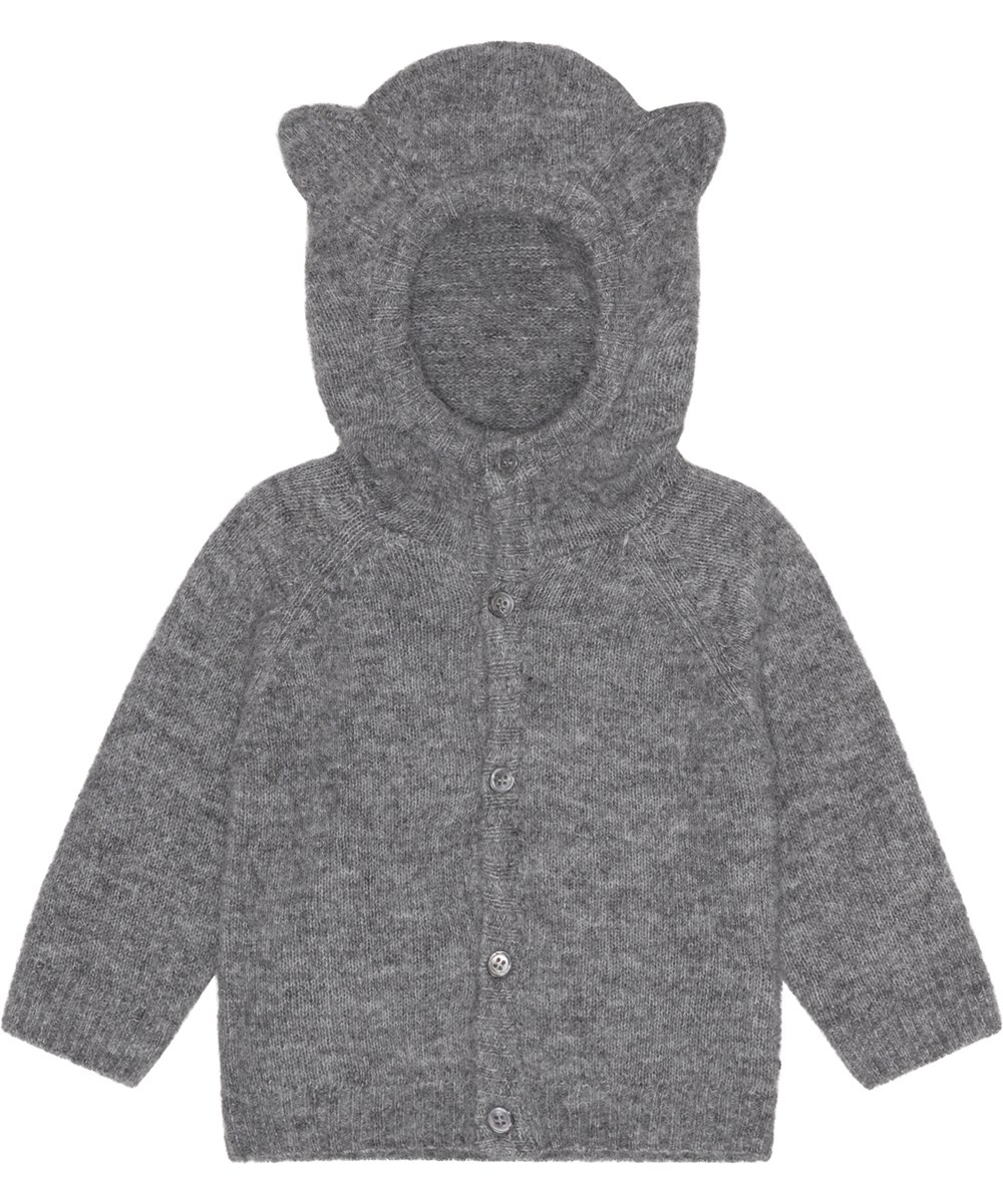 Bash - Grey Melange - Grey melange baby knit cardigan with ears