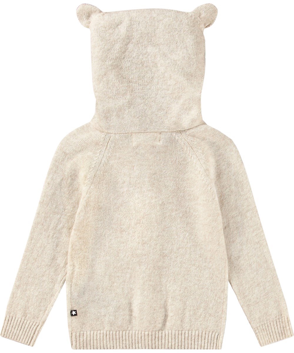 Bash - Oatmeal Melange - Off-white wool/cashmere knitted sweater with hood and buttons.