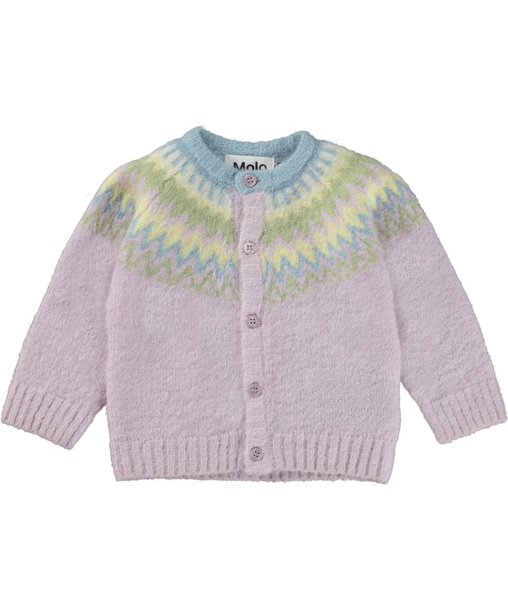 Bay - Alpine Glow - Light purple baby cardigan in knit alpaca blend