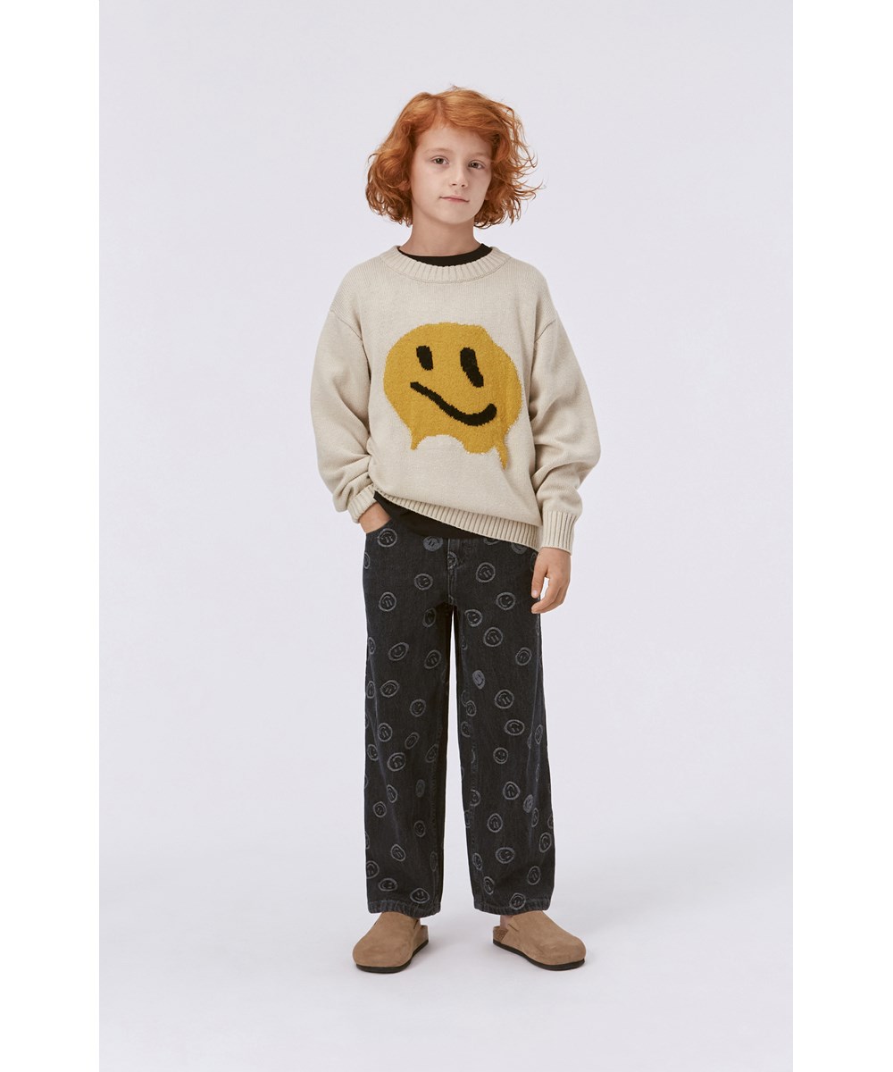 Bello - Blurred Smile - Off-white knit jumper with a yellow pattern in cotton/wool blend