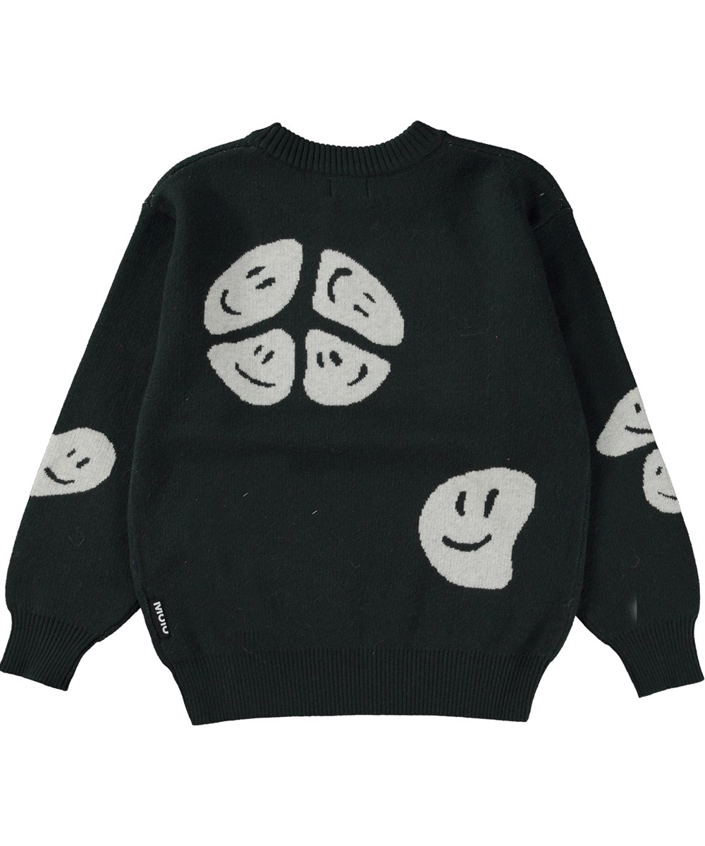 Bello - Happy Faces - Black knit jumper with a white pattern in cotton/wool blend