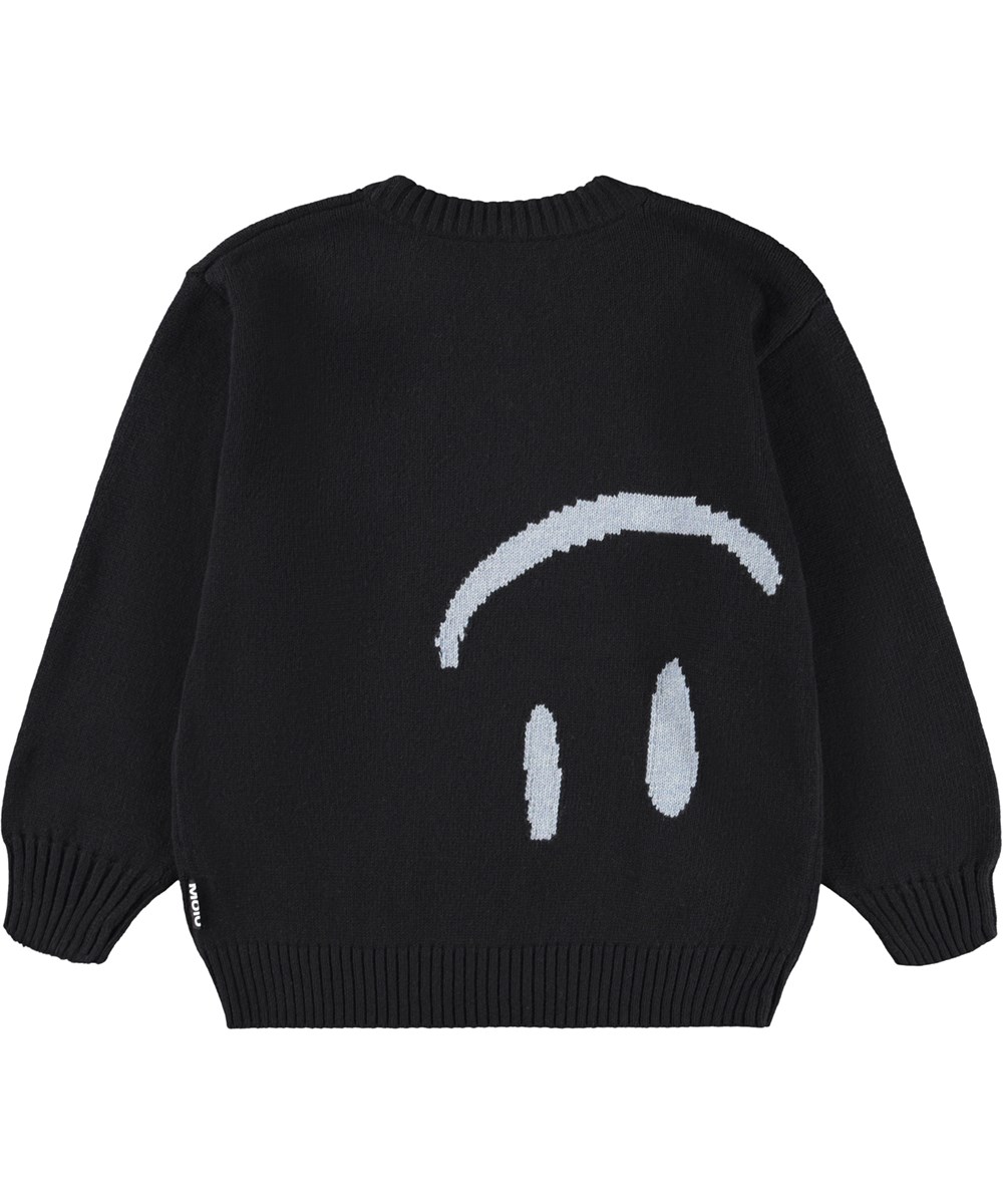 Bello - Smile Smile - Black knitted sweater for children made of a wool and cotton blend with a smiling face.