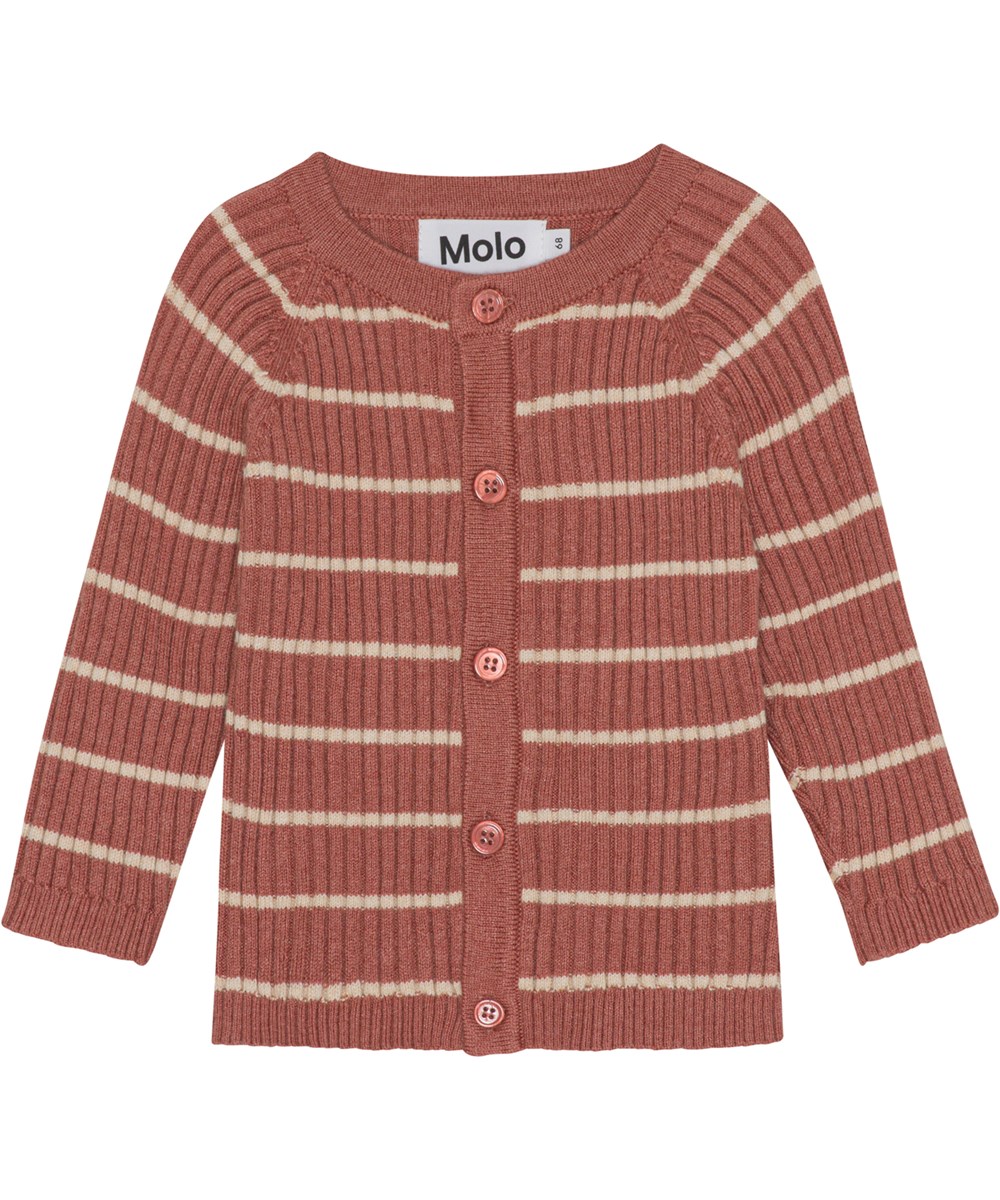 Bendix - Rosy Stripe - Dark rose baby cardigan with off-white stripes