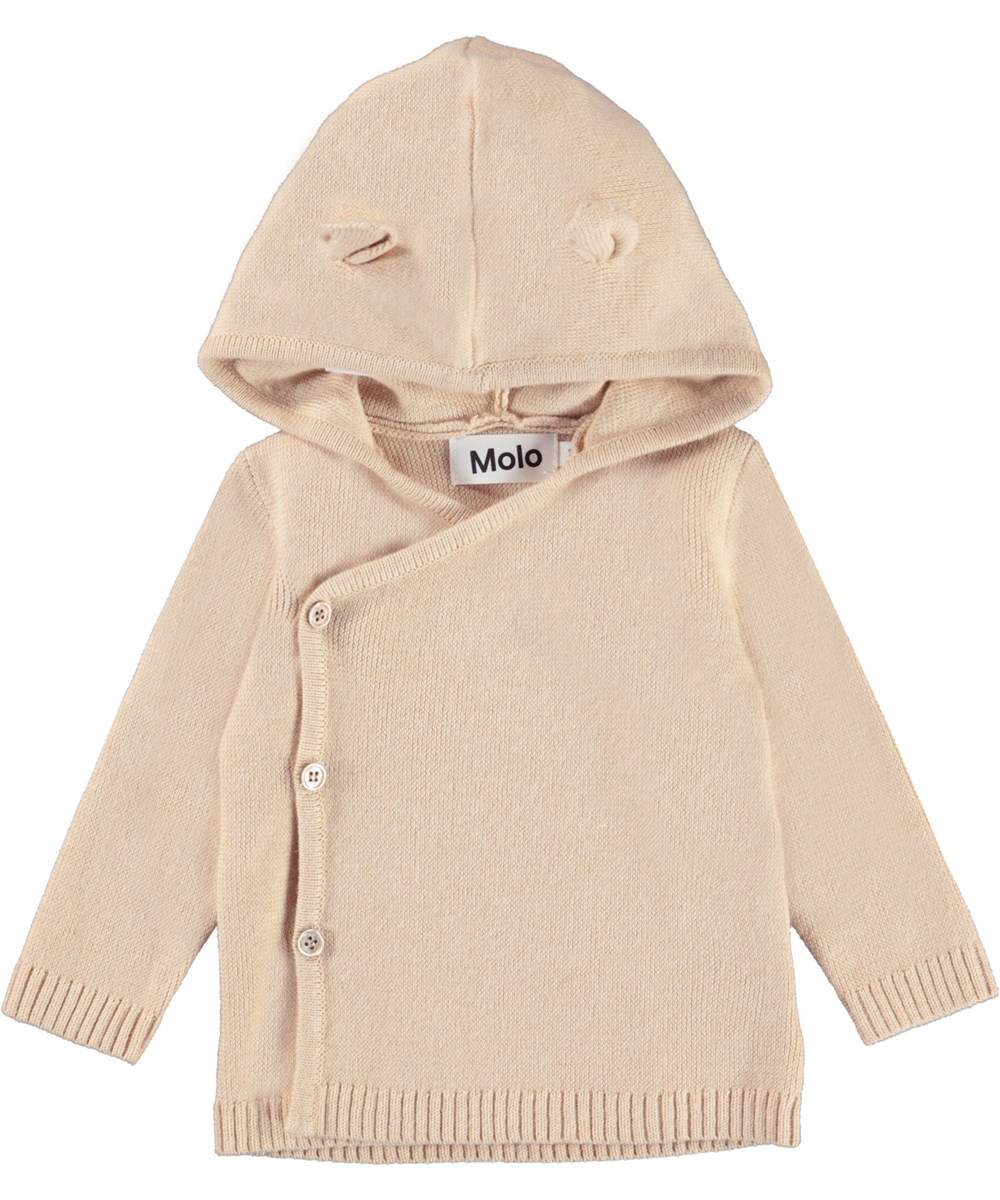 Bobby - Peachy - Rose baby knit cardigan with hood and ears