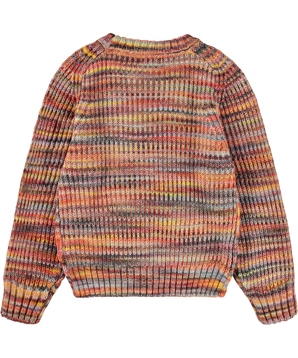 Bosse - Space Dye Vivid - Gebreide kindertrui gemaakt van een wolmix in verschillende kleuren rood.