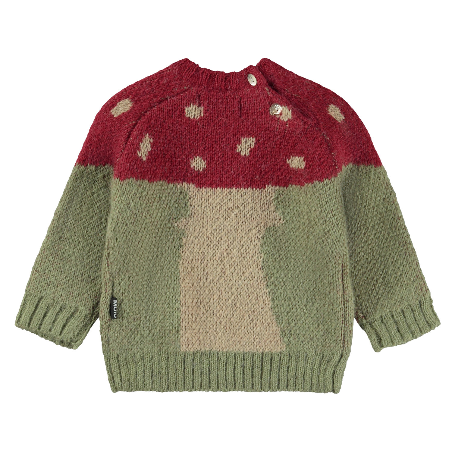 Breen - Mushroom - Green and red baby knit jumper with mushroom motif ...