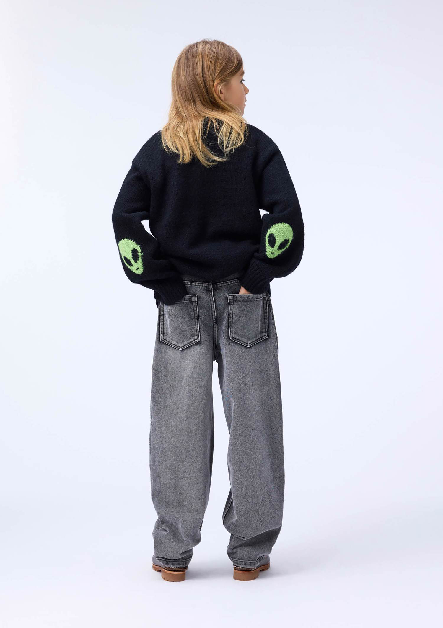 Brian - Black - Black sweater for children made of an alpaca wool