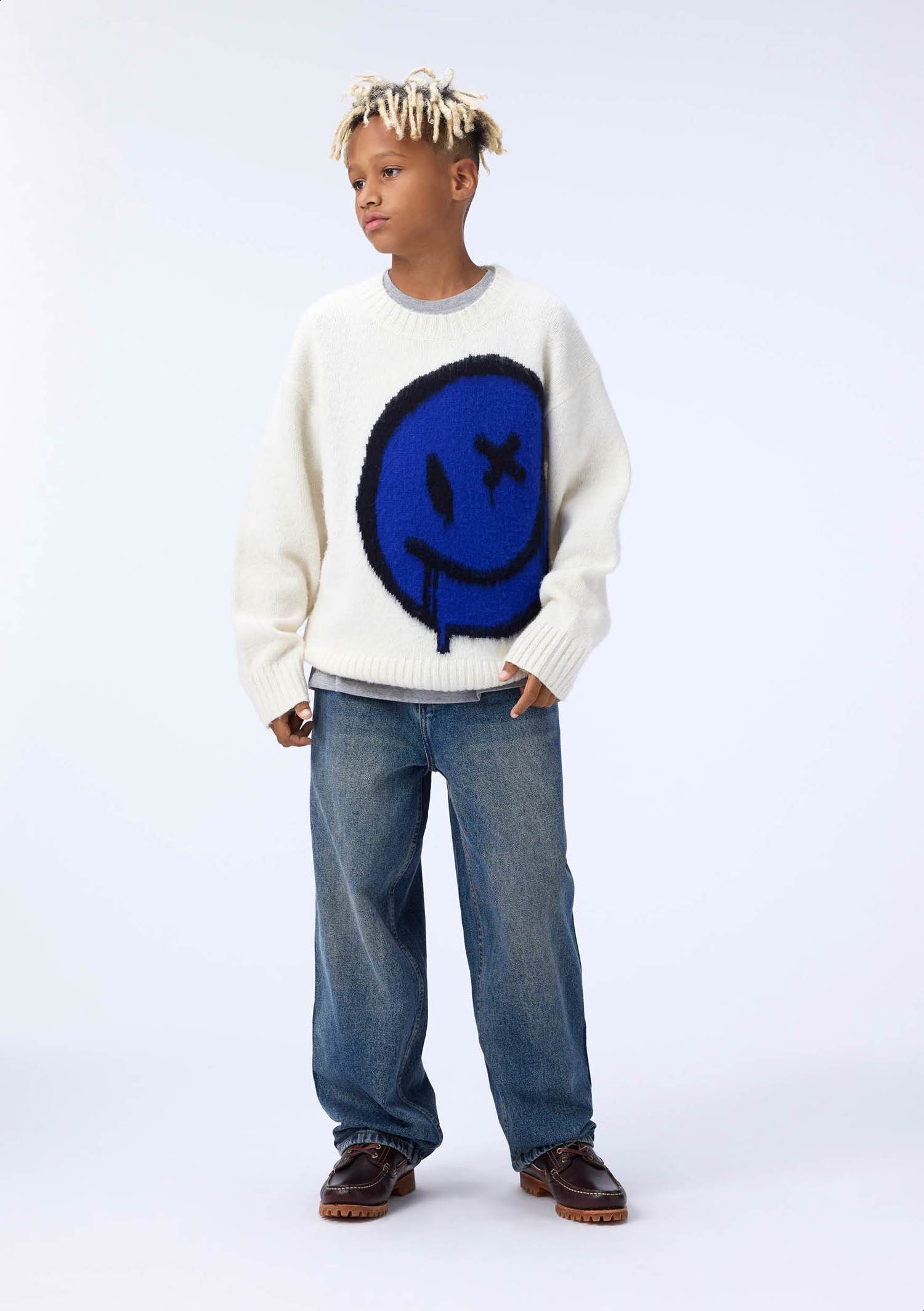 Brian wool - Drippy Smile - Off-white knitted sweater for