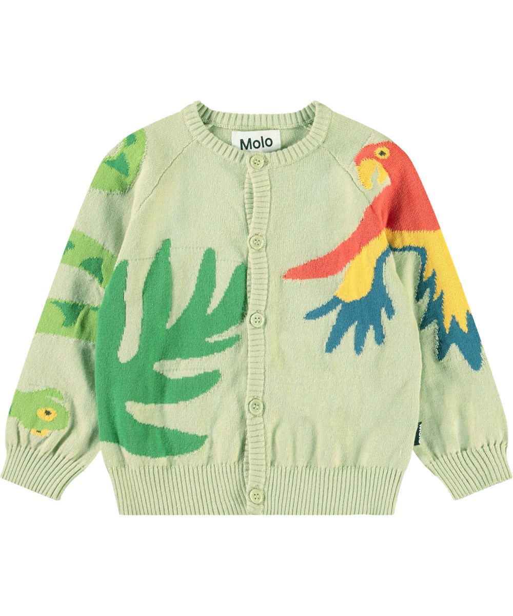 Brody - Jungle Life - Green jungle-themed cardigan for baby in soft organic cotton.