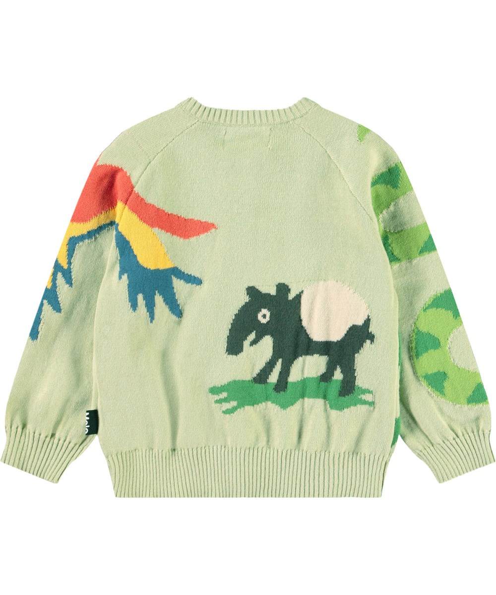 Brody - Jungle Life - Green jungle-themed cardigan for baby in soft organic cotton.