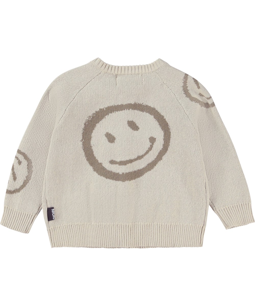 Brody - Overcast - Baby knit cardigan in beige with smiley faces