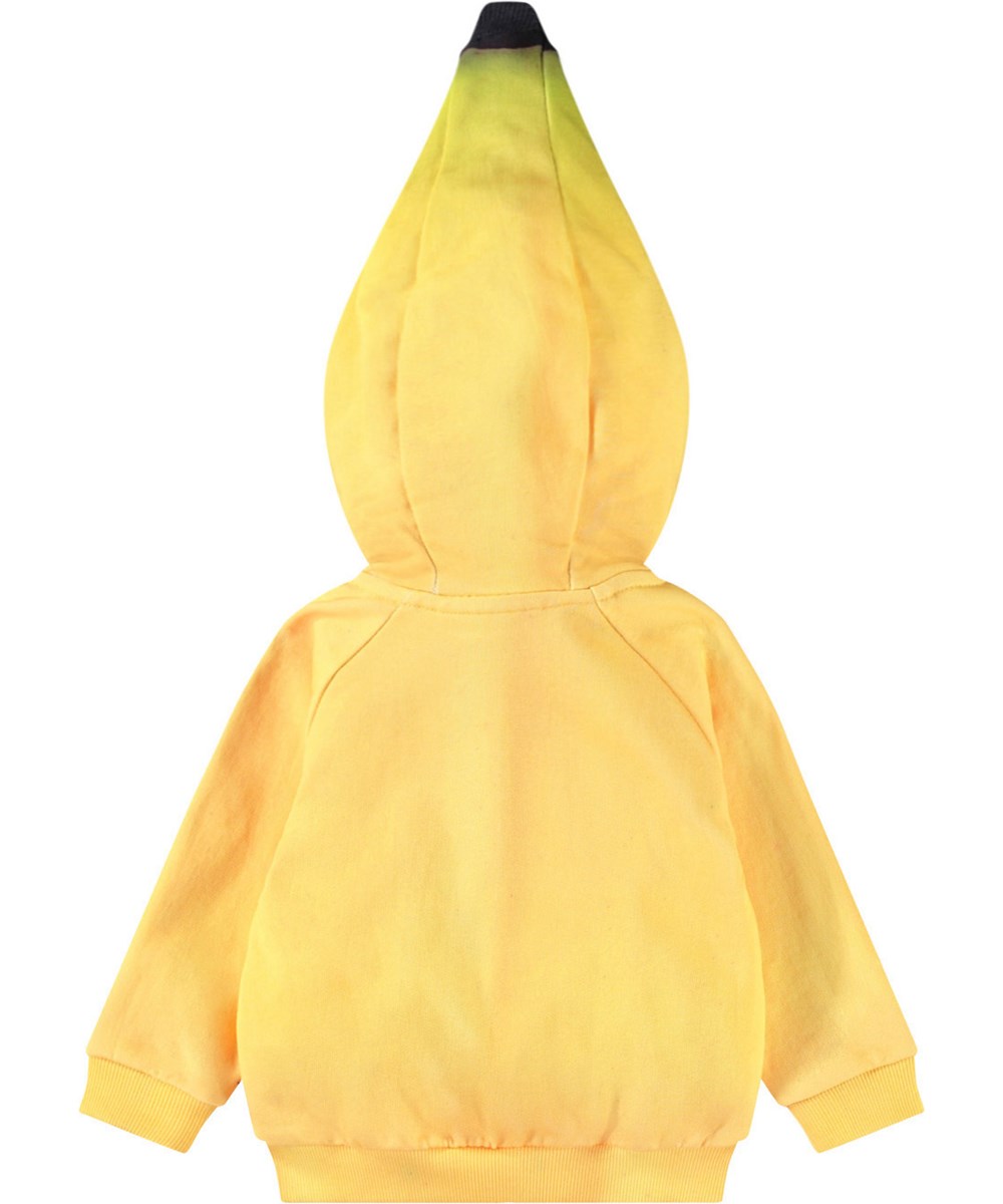 Dani -  Be A Banana - Hoodie in organic cotton for baby. The hoodie is yellow with banana details.