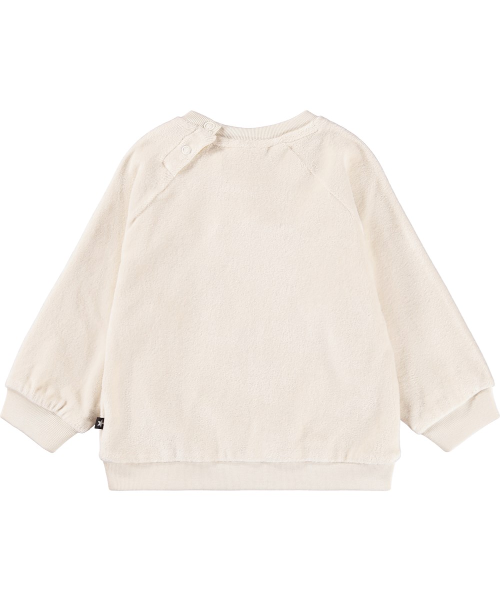 Day - White Noise - Off-white sweatshirt for the little ones made of soft organic cotton with an embroidered teddy bear face on the front.