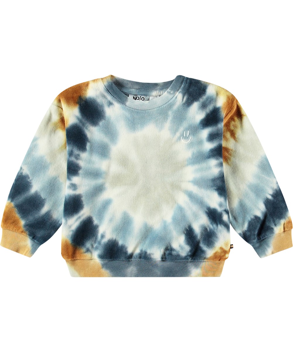 Dear - Tie Dye Circle - Multicoloured tie-dye jumper in organic cotton velour for kids.
