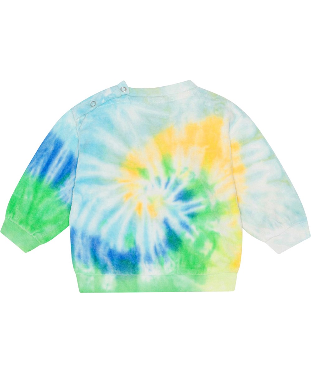 Dear - Tie Dye Melody - Green, yellow and blue tie-dye jumper for small children in organic cotton velour 