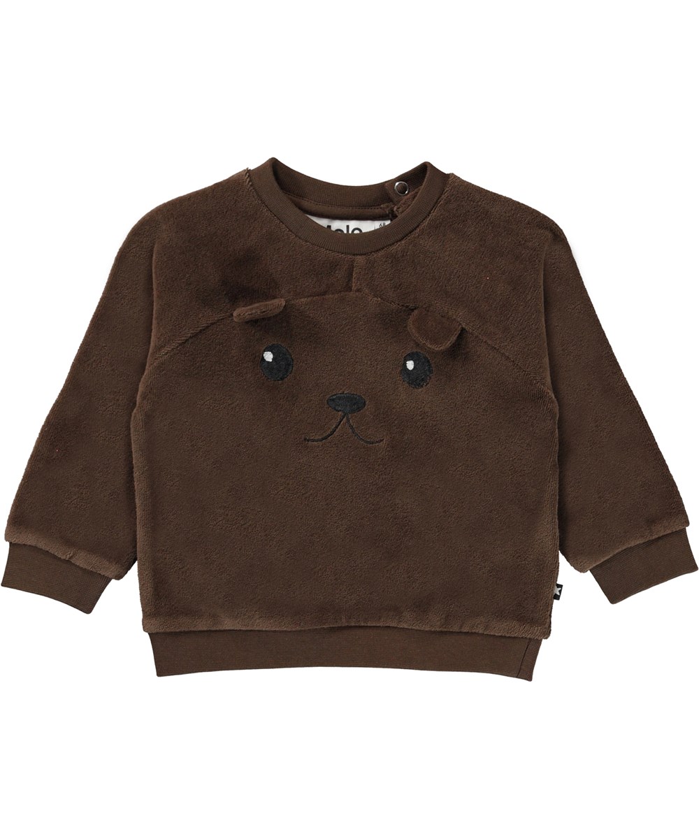 Derry - Deep Oak - Dark brown organic velour baby top with ears