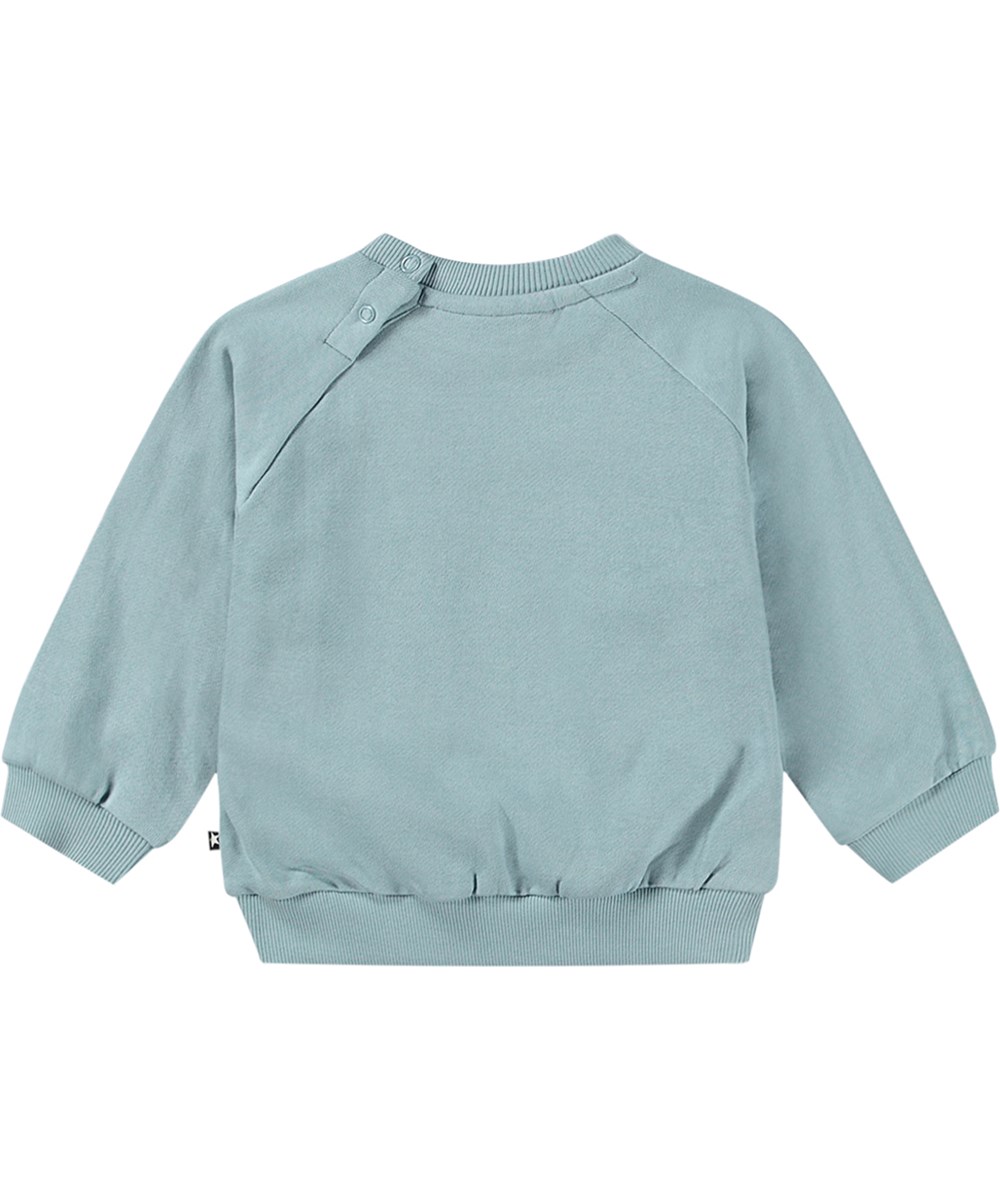 Disc - Birch Tree Bear - Light blue organic cotton sweatshirt with bear cub print.