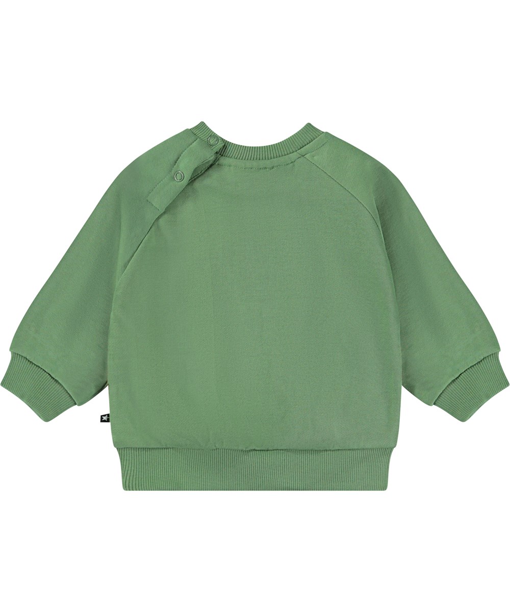 Disc - Branch Living - Green organic baby sweatshirt with raccoon placement print
