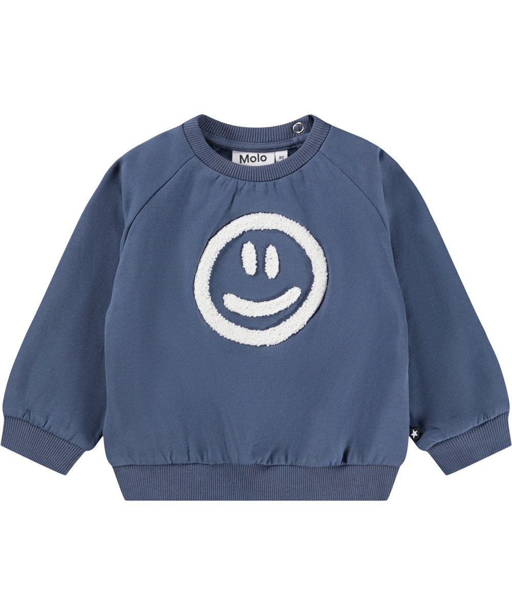 Disc - Evening Sky - Dark blue sweatshirt for the little ones made of soft organic cotton with an embroidered smiling face on the front.