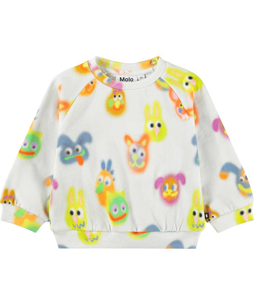 Disc - Fuzzy Together - Soft, white sweatshirt for the little ones made of organic cotton with a fun print