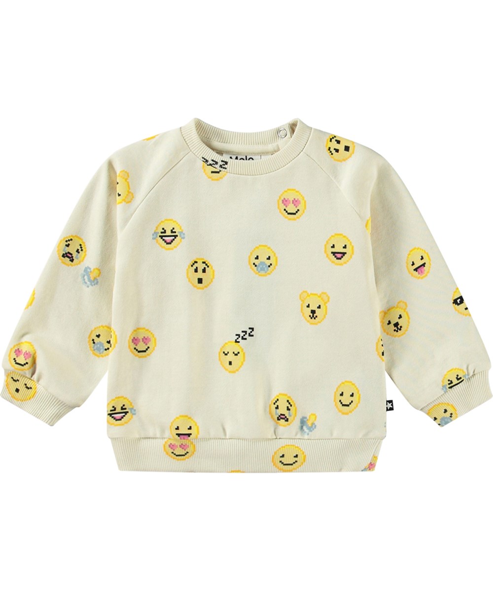 Disc - Happy Pixels - Organic cotton jersey sweatshirt with cute yellow-pixel emoji print.