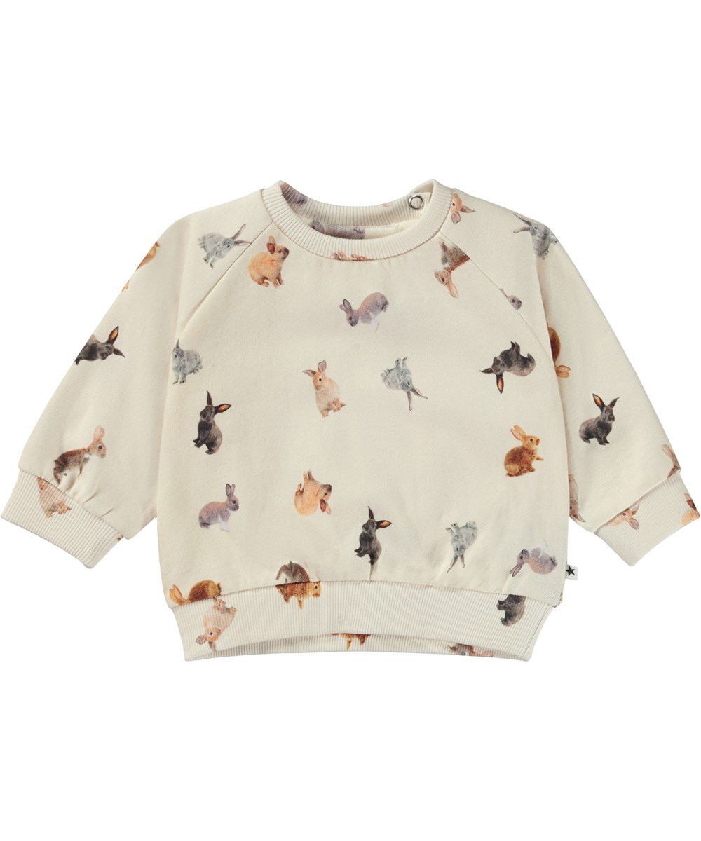 Disc - Jumping Bunnies - Off-white organic baby sweatshirt with bunny print