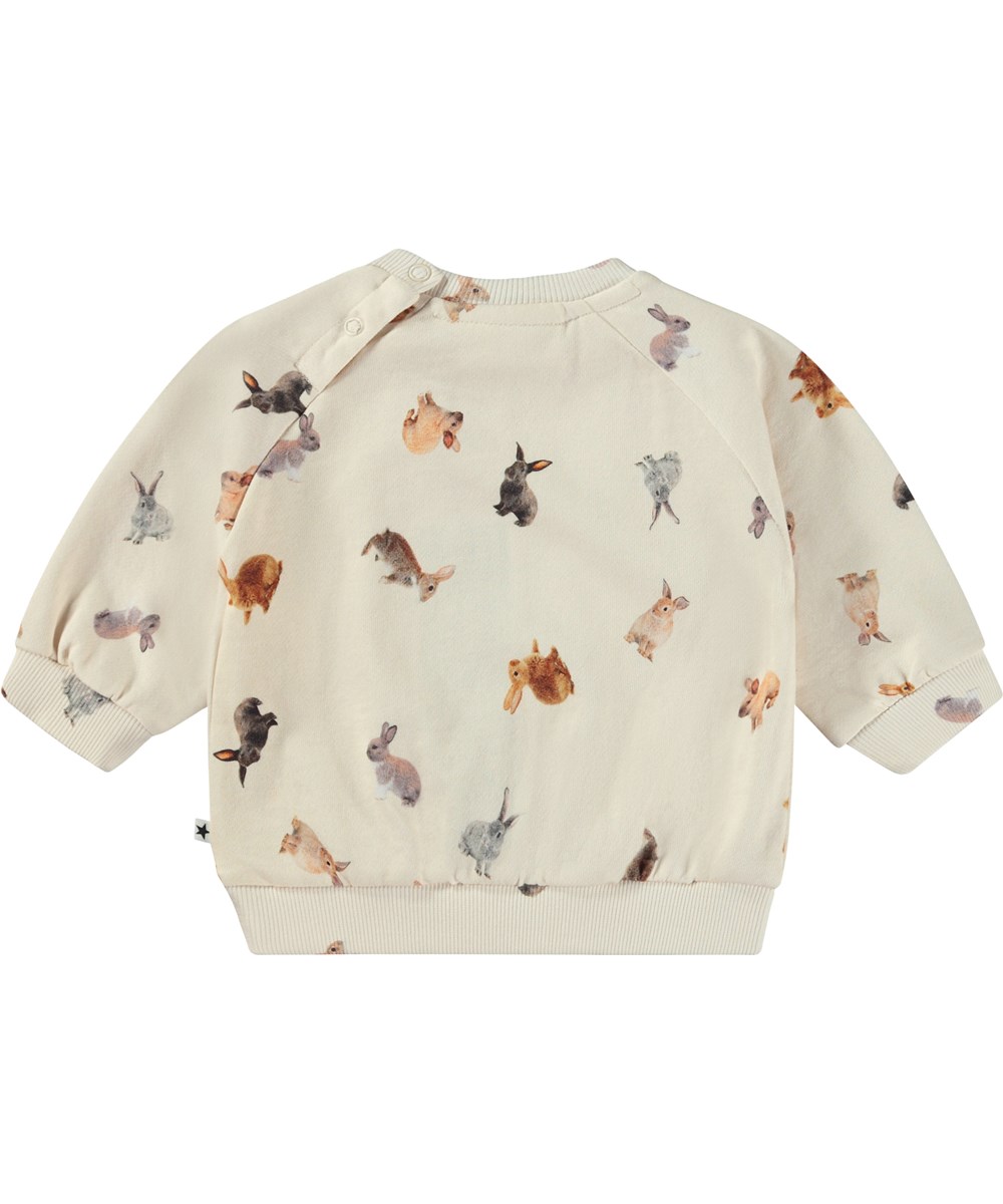 Disc - Jumping Bunnies - Off-white organic baby sweatshirt with bunny print