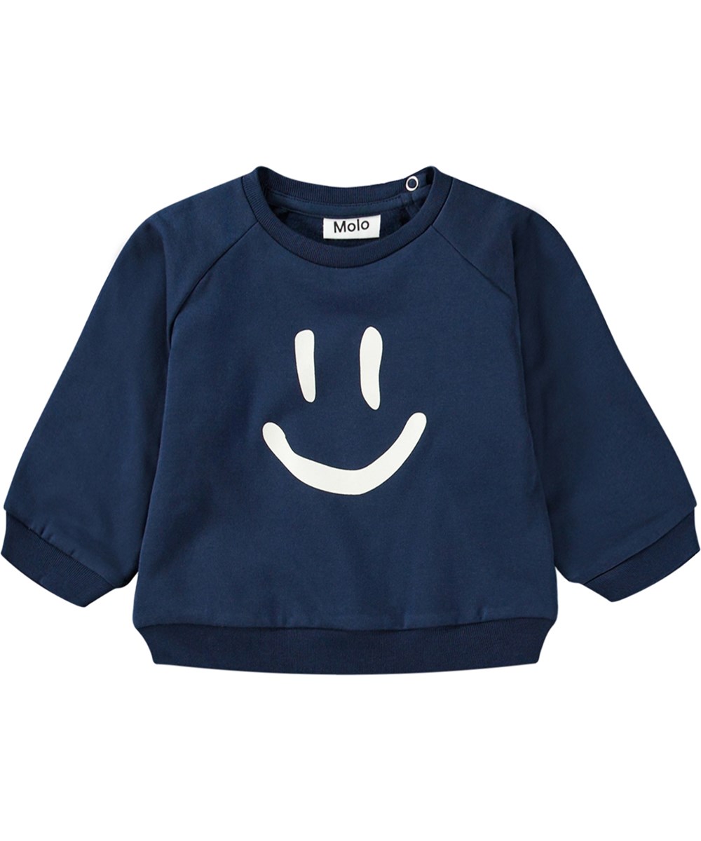 Disc - Oceanic - Soft dark blue organic cotton sweatshirt with white smile print.