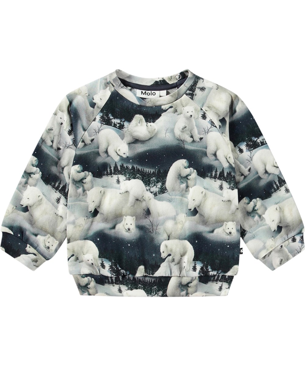 Disc - Polar Bears - Blue and white organic cotton sweatshirt with polar bear print.