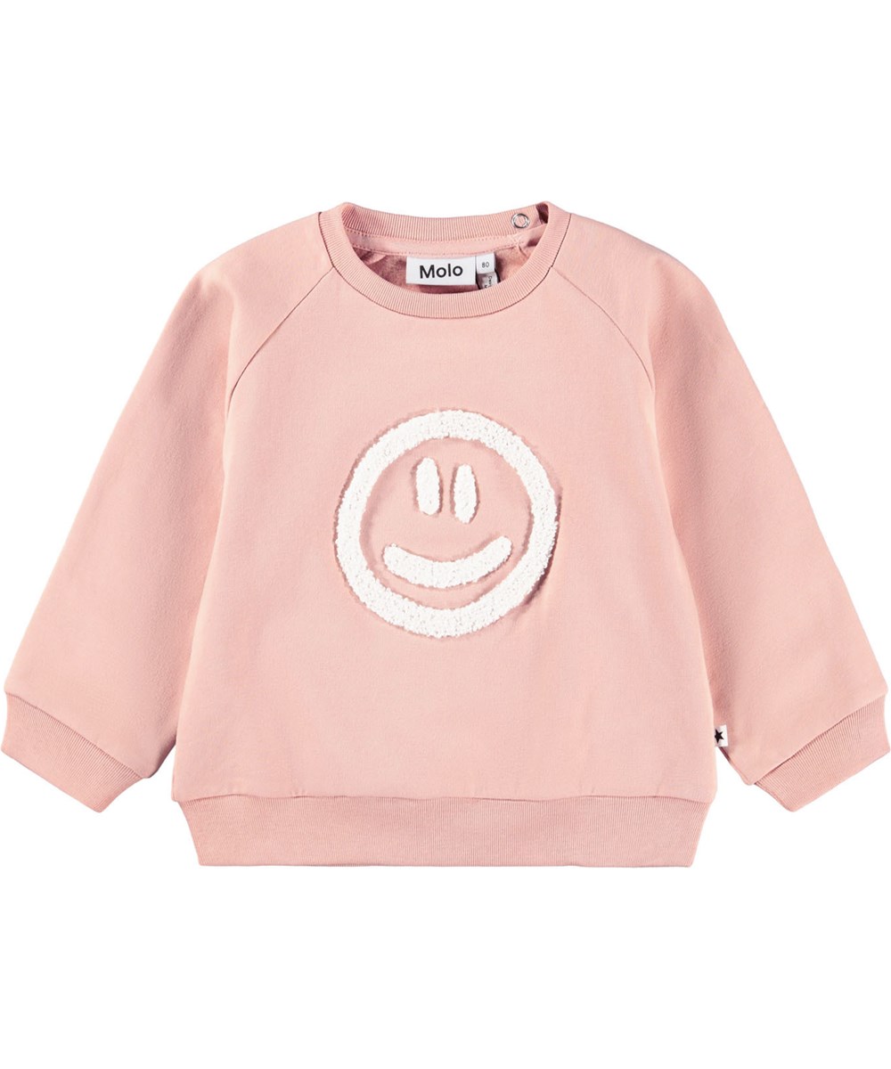 Disc - Rose Cloud - Pink sweatshirt for the little ones made of soft organic cotton with an embroidered smiling face on the front.