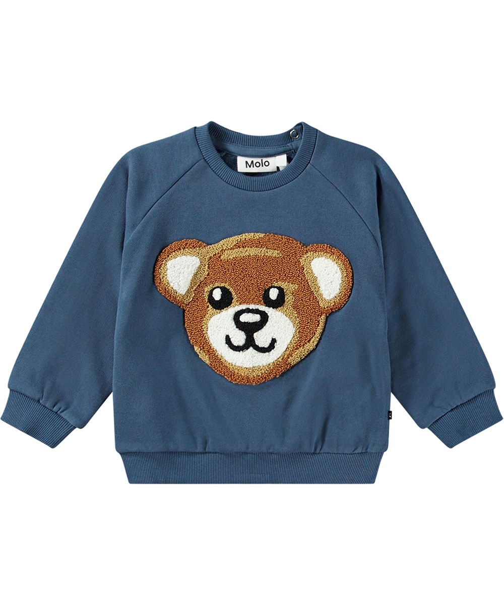 Disc - Teddy Friend - Soft and warm dark blue organic cotton sweatshirt with teddy bear embroidery.