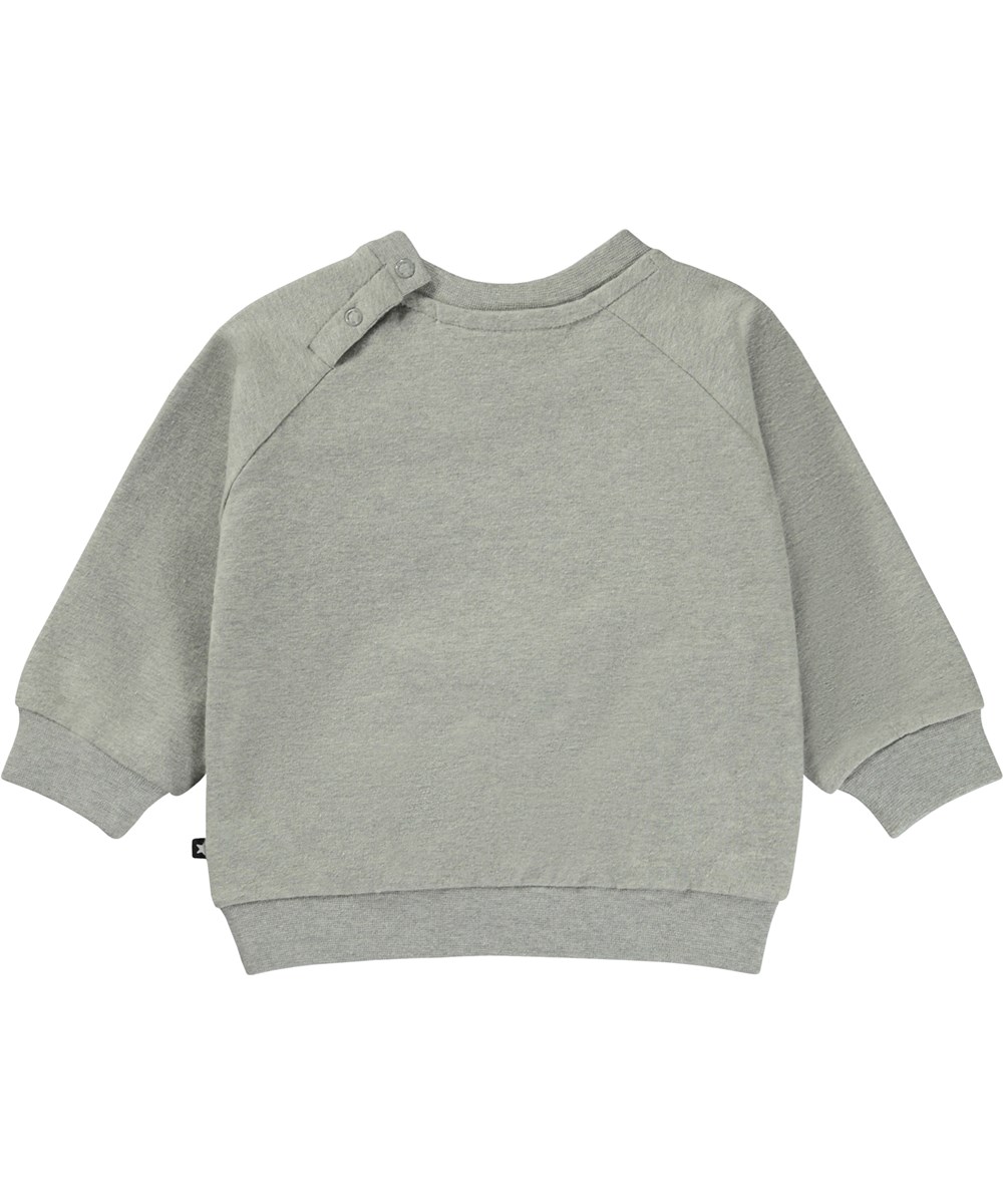 Disc - Grey Melange - Grey organic baby sweatshirt with smiley face print 