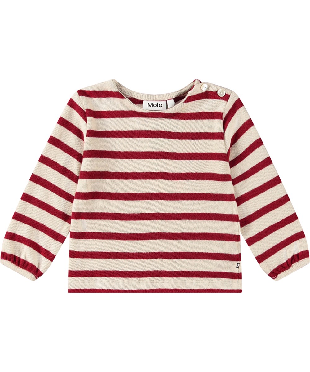 Do - Velvety Stripe - Red and white striped organic cotton shirt with round neckline.