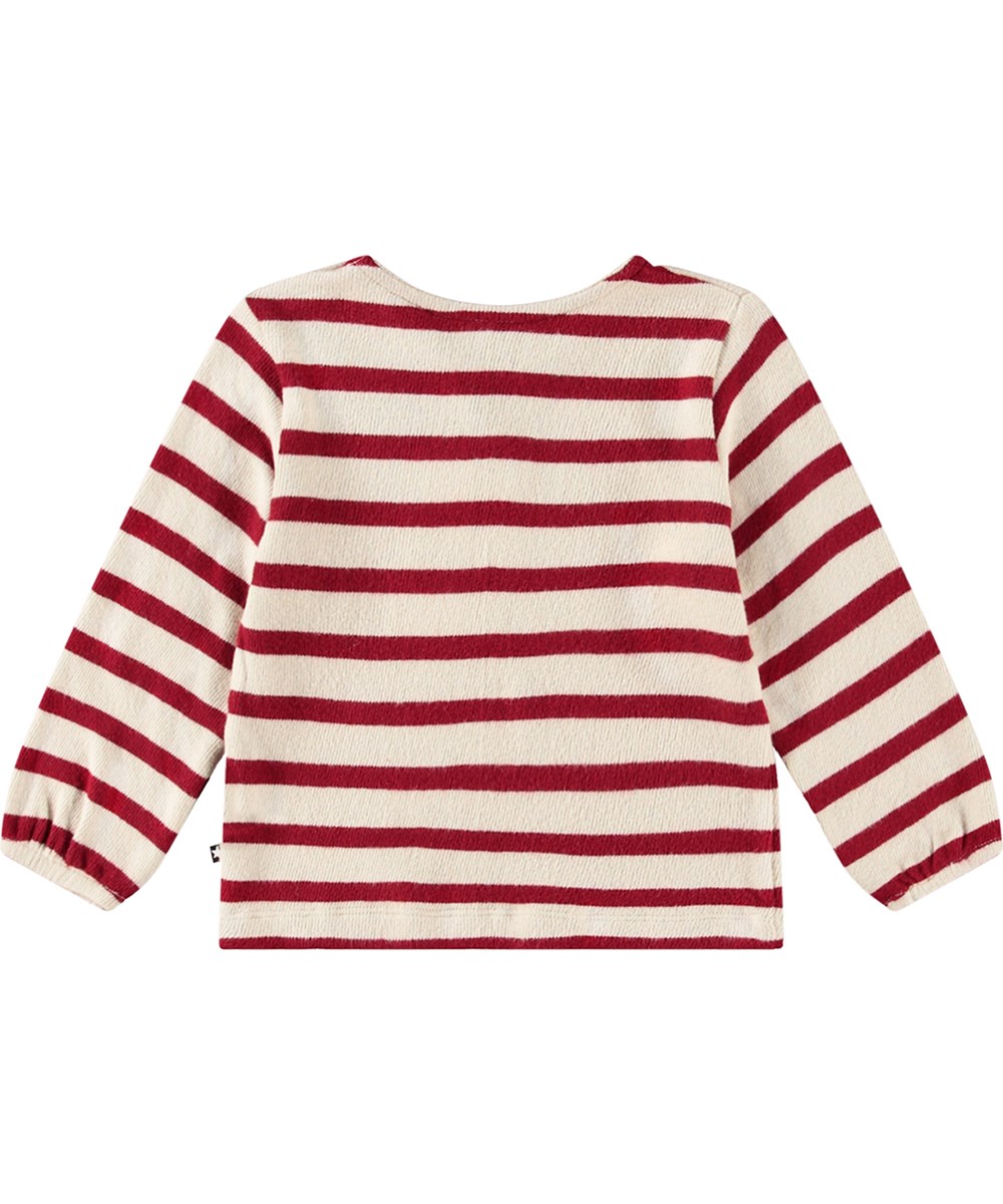 Do - Velvety Stripe - Red and white striped organic cotton shirt with round neckline.