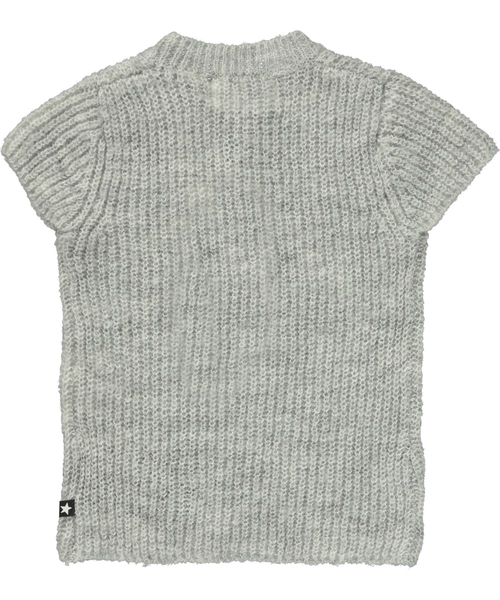 Geneva - Light Grey Melange - Grijs gebreide babytopje met korte mouwen 