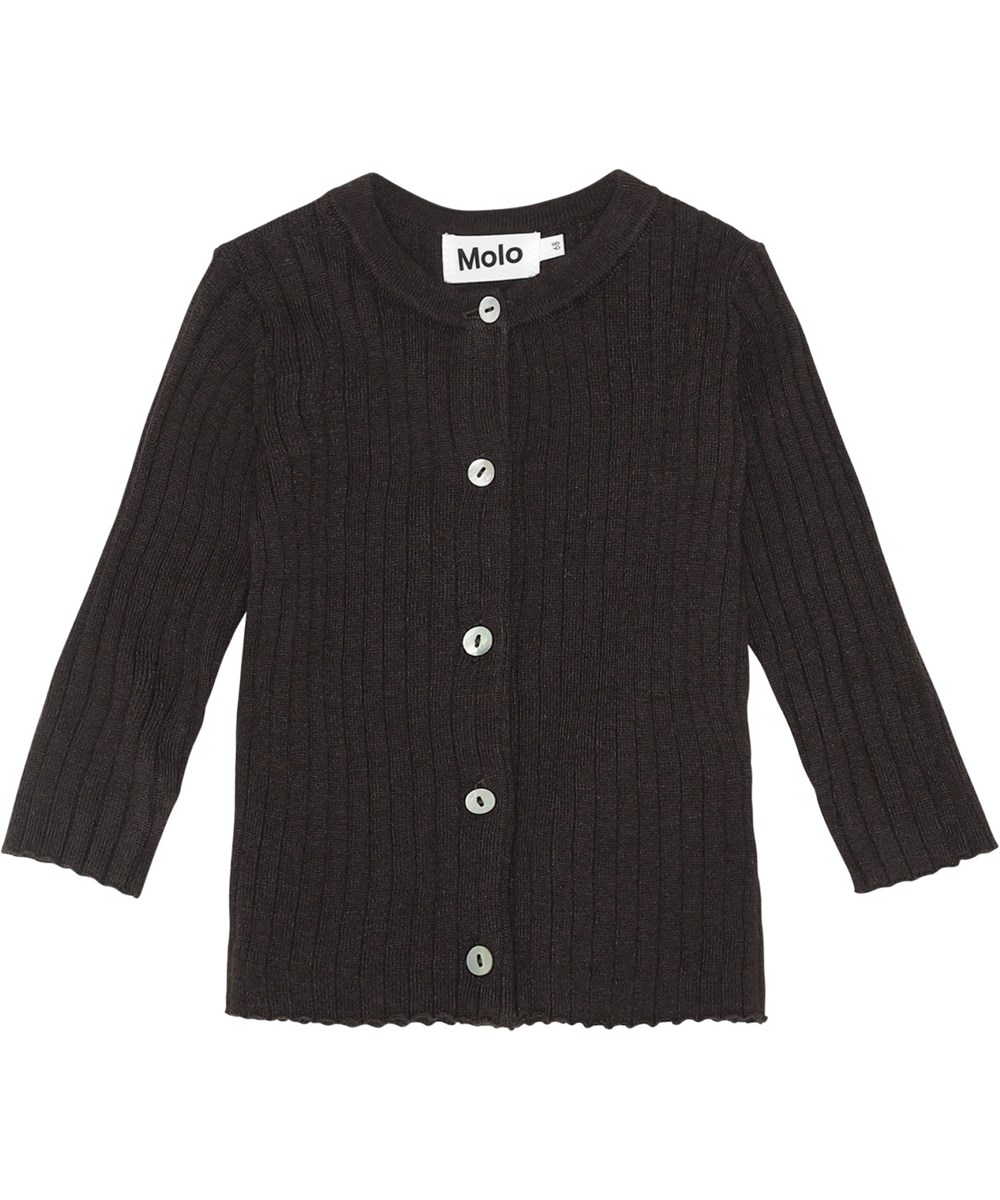 Georgette - Deep Oak - Bruine gebreide rib babyvest met kasjmier