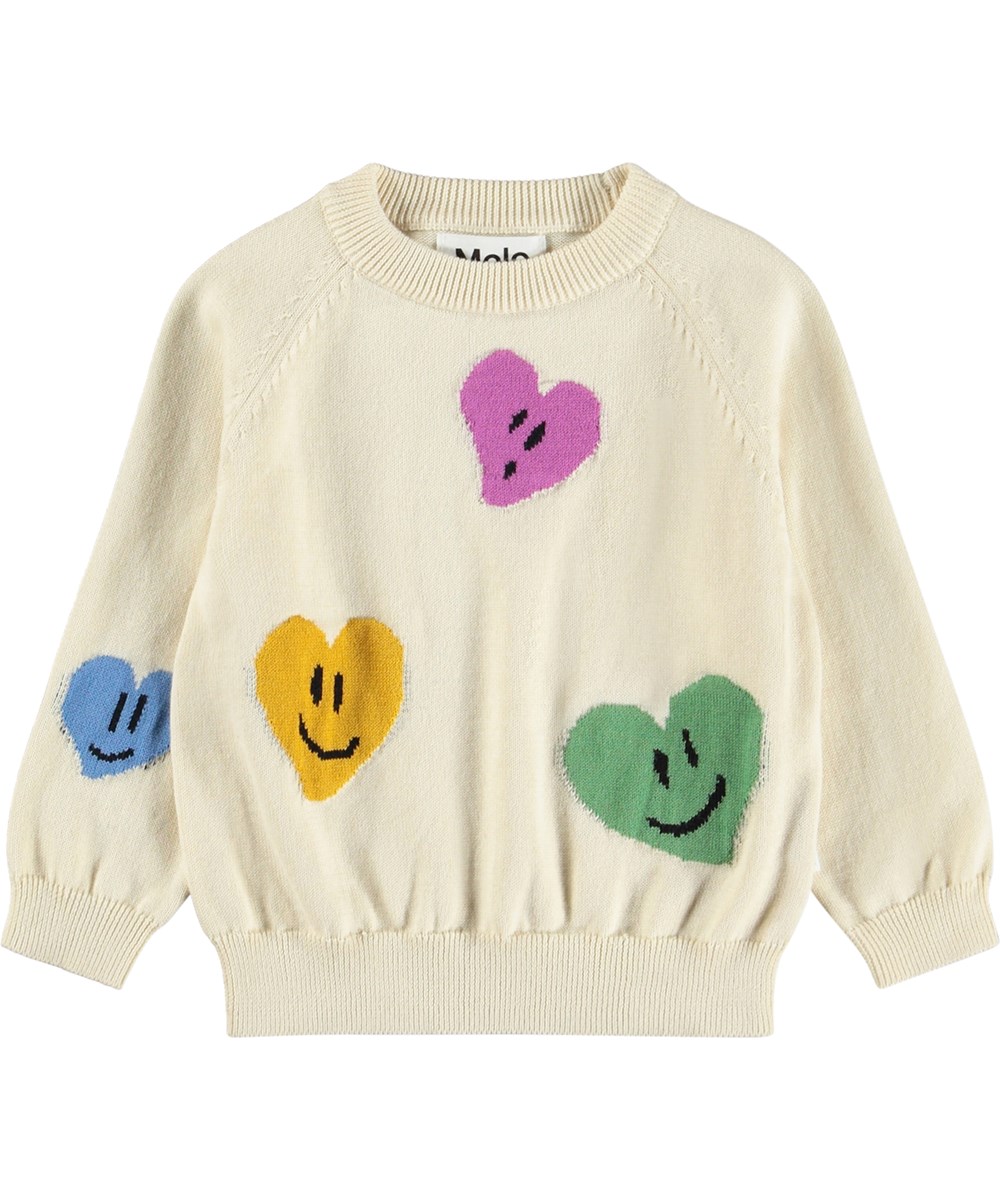 Gilby - Heart Vibes - White, long-sleeved knitted jumper for the little ones made of organic cotton with hearts