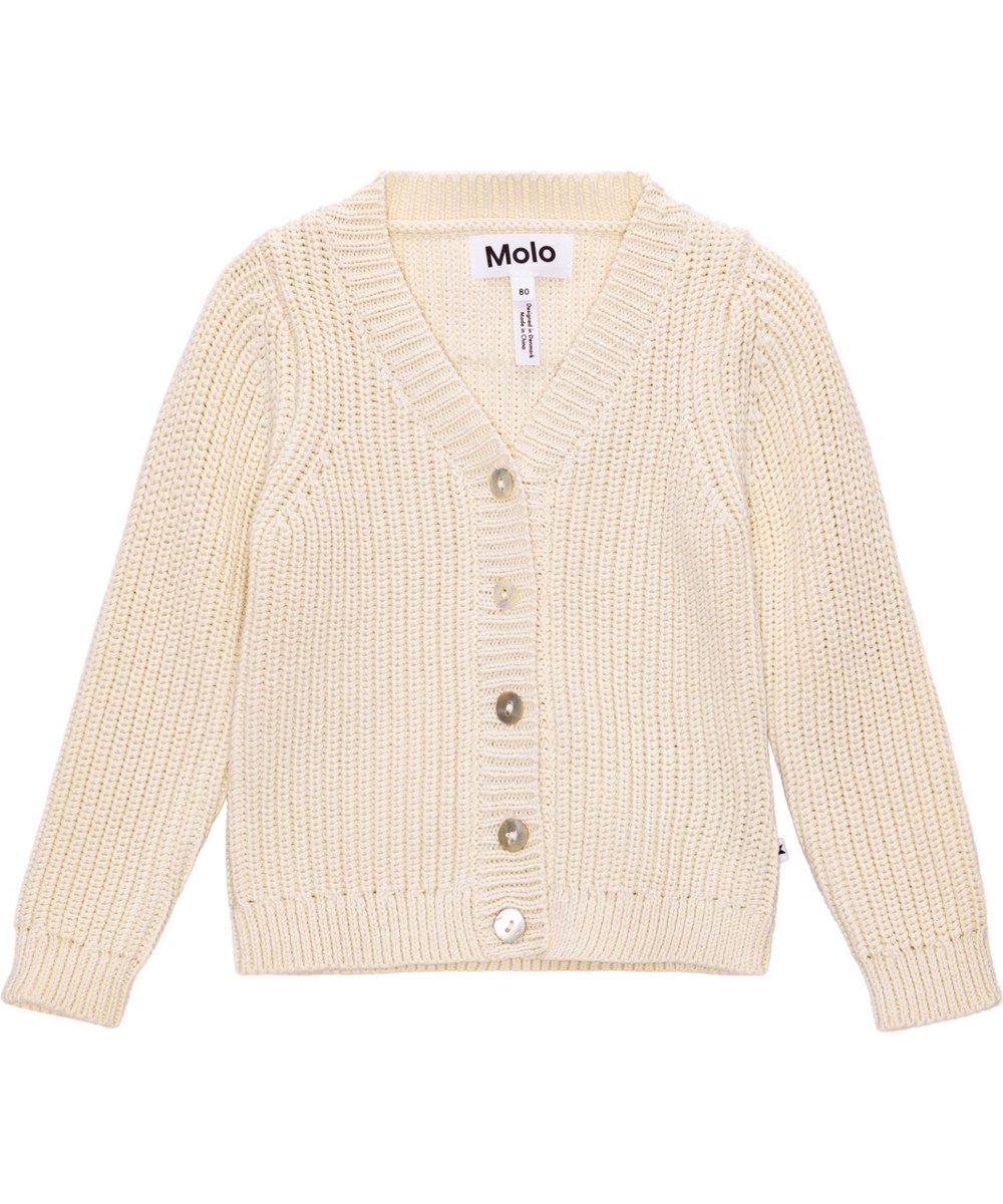 Gisella - Sea Shell - Off-white, classic knit cardigan in organic cotton