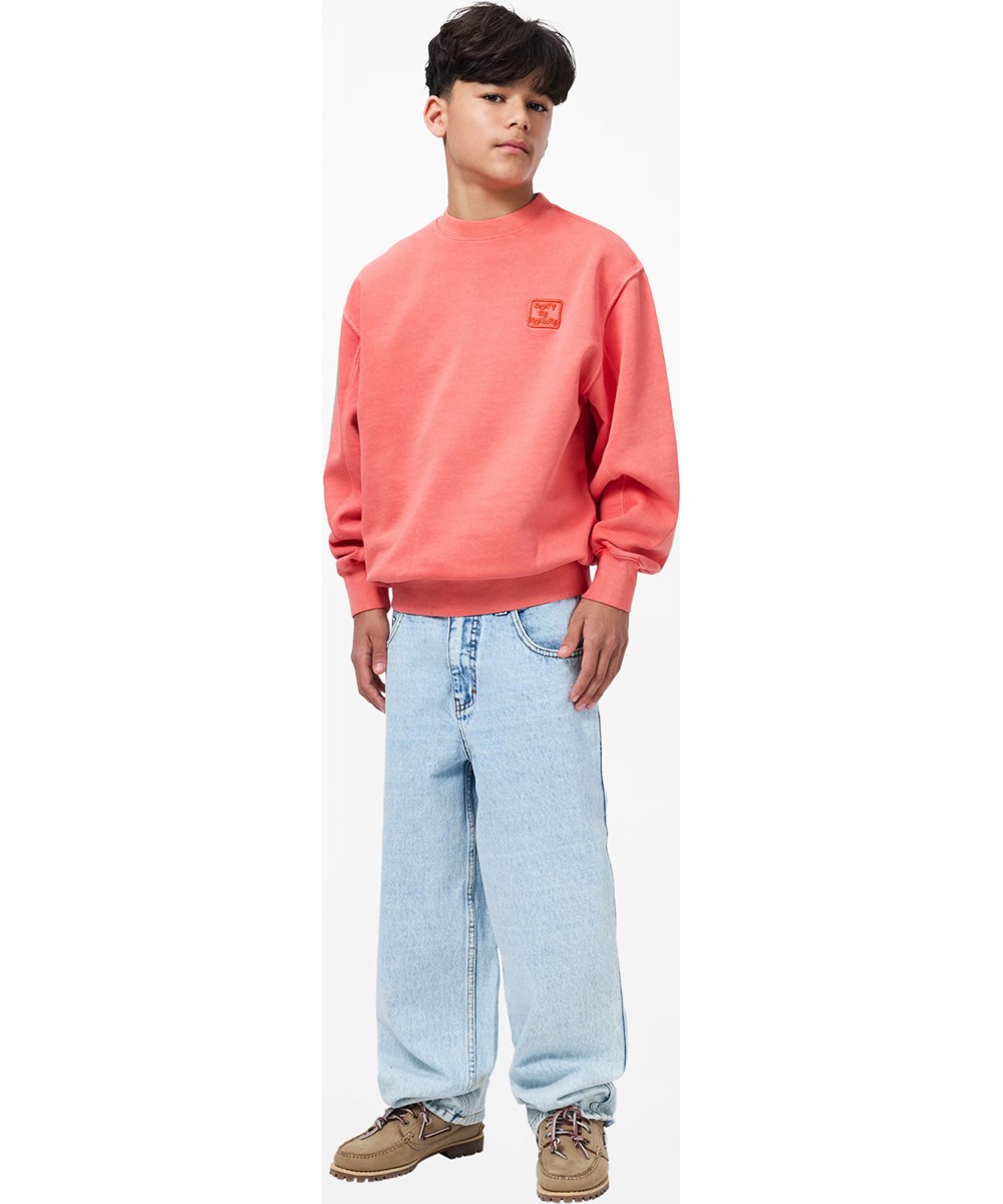 Magni - Red Ink - Red sweatshirt for children made of organic cotton with embroidery