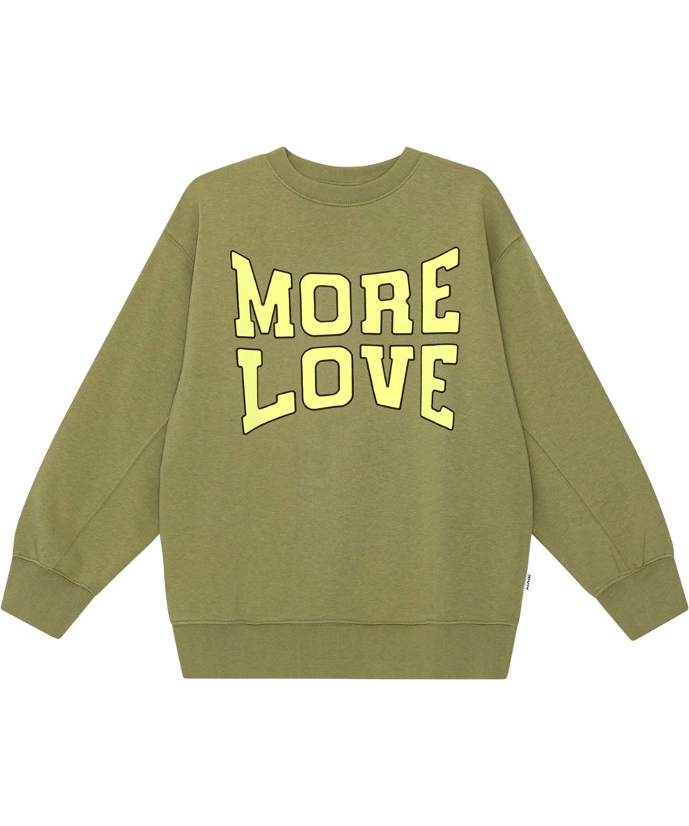Magni - Sage - Olive green sweatshirt with 'More Love' printed on the front