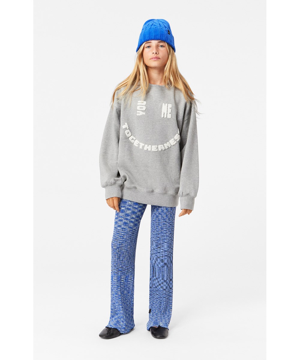 Mar - Grey Melange - Grey marl sweatshirt made from organic cotton with graphic text print.