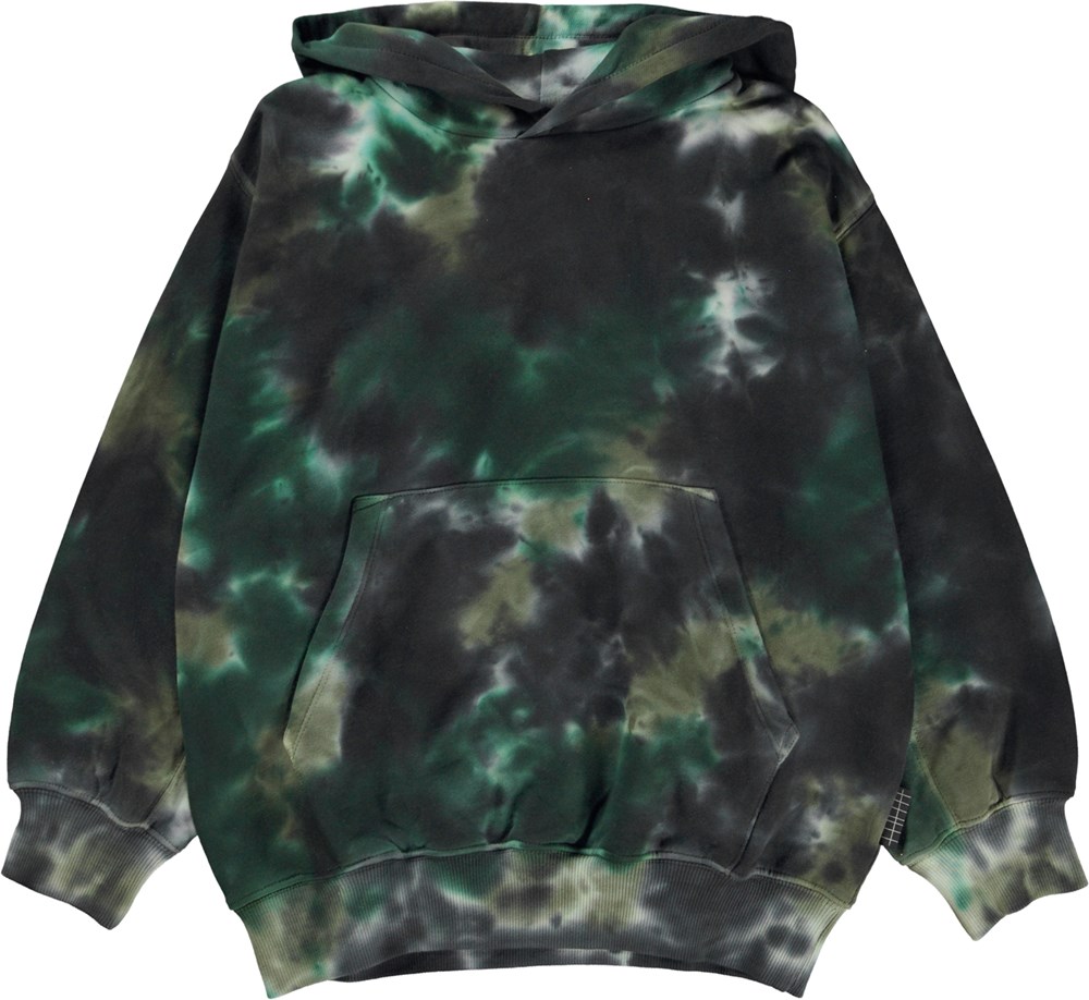 Maxx Dark Dyes Green organic hoodie in tie-dye print Molo