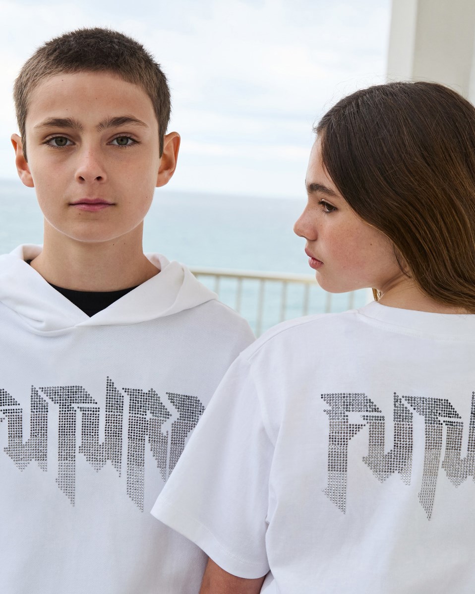 Maxx - White - White oversized hoodie for children in soft organic cotton with pouch pocket and ribbed edges.