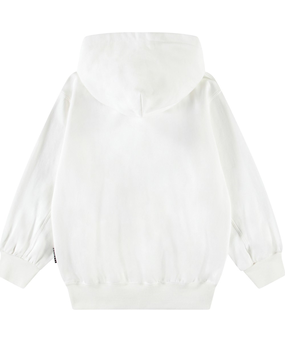 Maxx - White - White oversized hoodie for children in soft organic cotton with pouch pocket and ribbed edges.