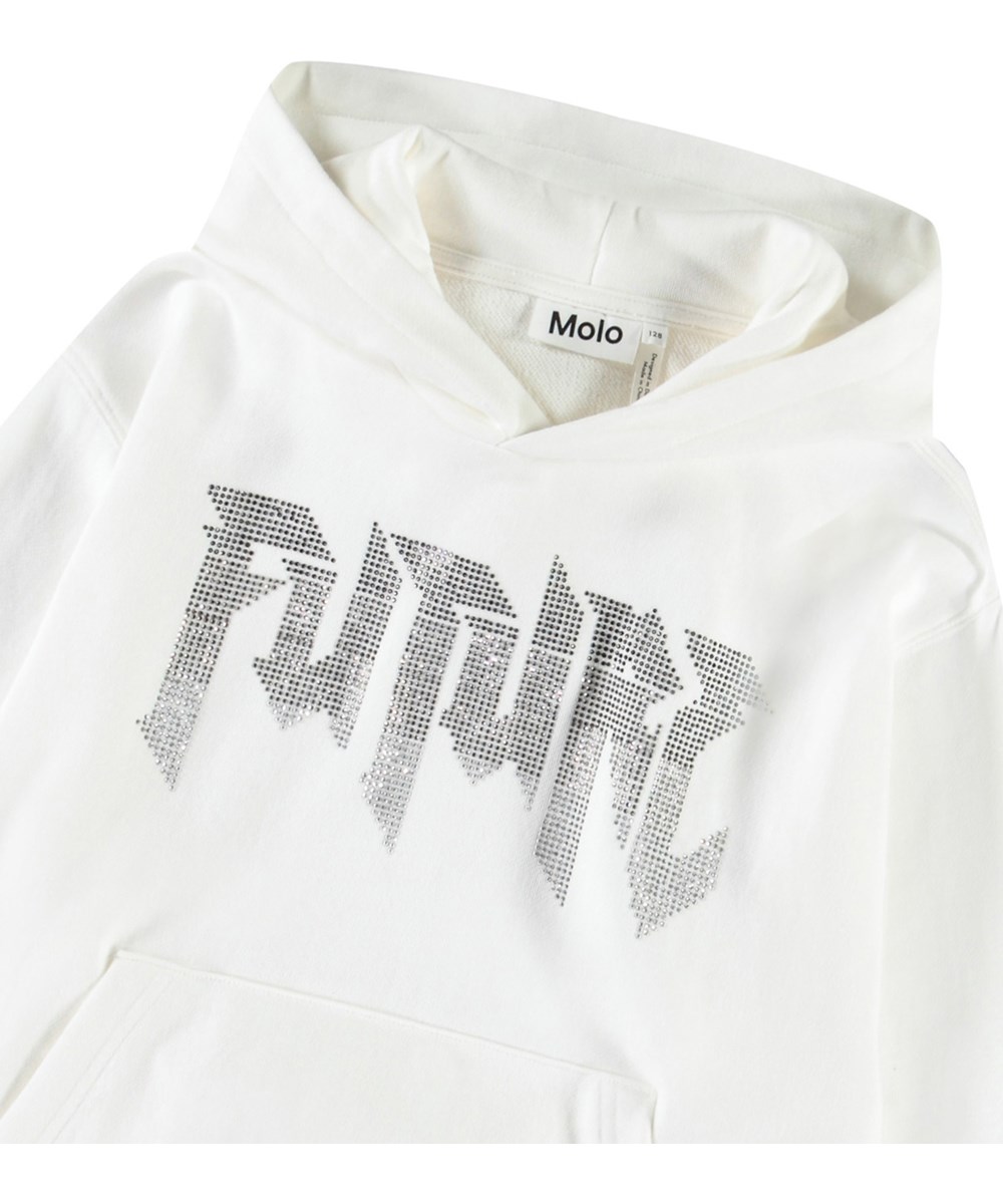 Maxx - White - White oversized hoodie for children in soft organic cotton with pouch pocket and ribbed edges.